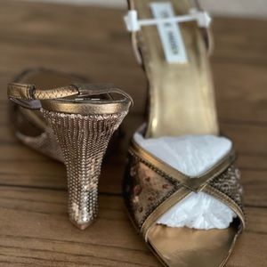Steve Madden Bronze Wedges Metal Chain Mesh heels 10 with box,